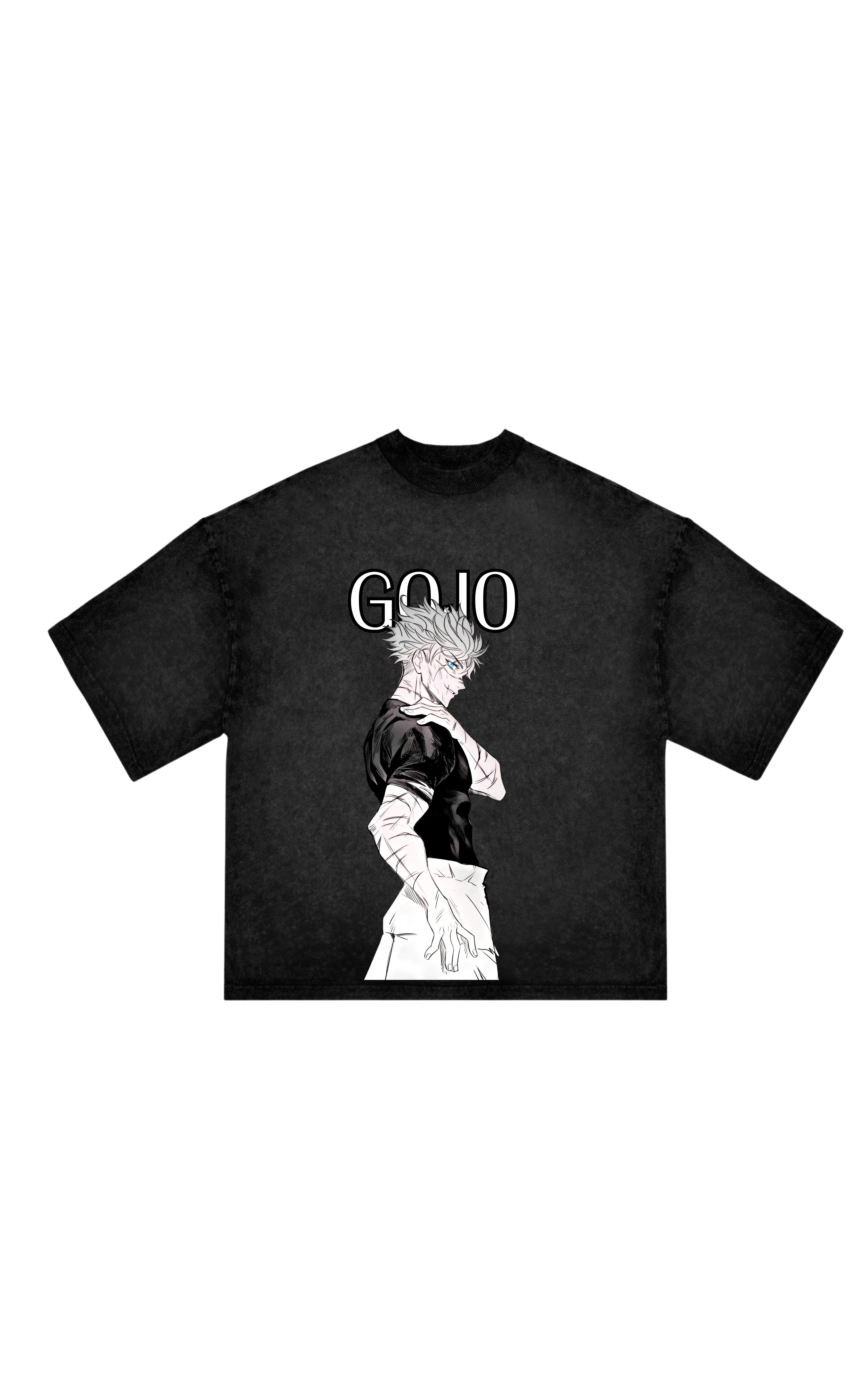 Jujutsu Kaisen Gojo Satoru Acid Wash T-Shirt Oversized Black Anime Tee