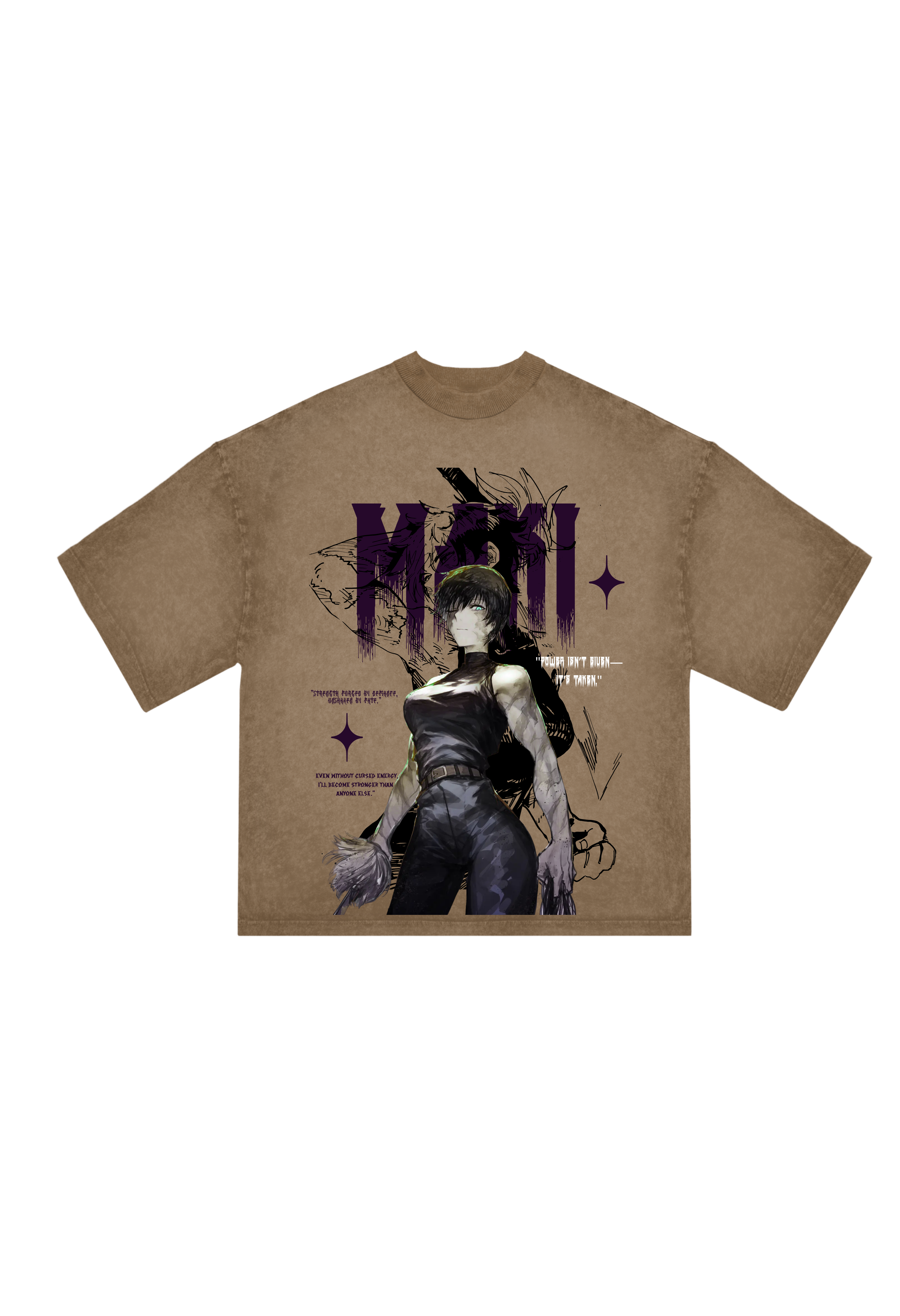 Jujutsu Kaisen Maki Zenin Acid Wash T-Shirt – Oversized Caramel Anime Tee