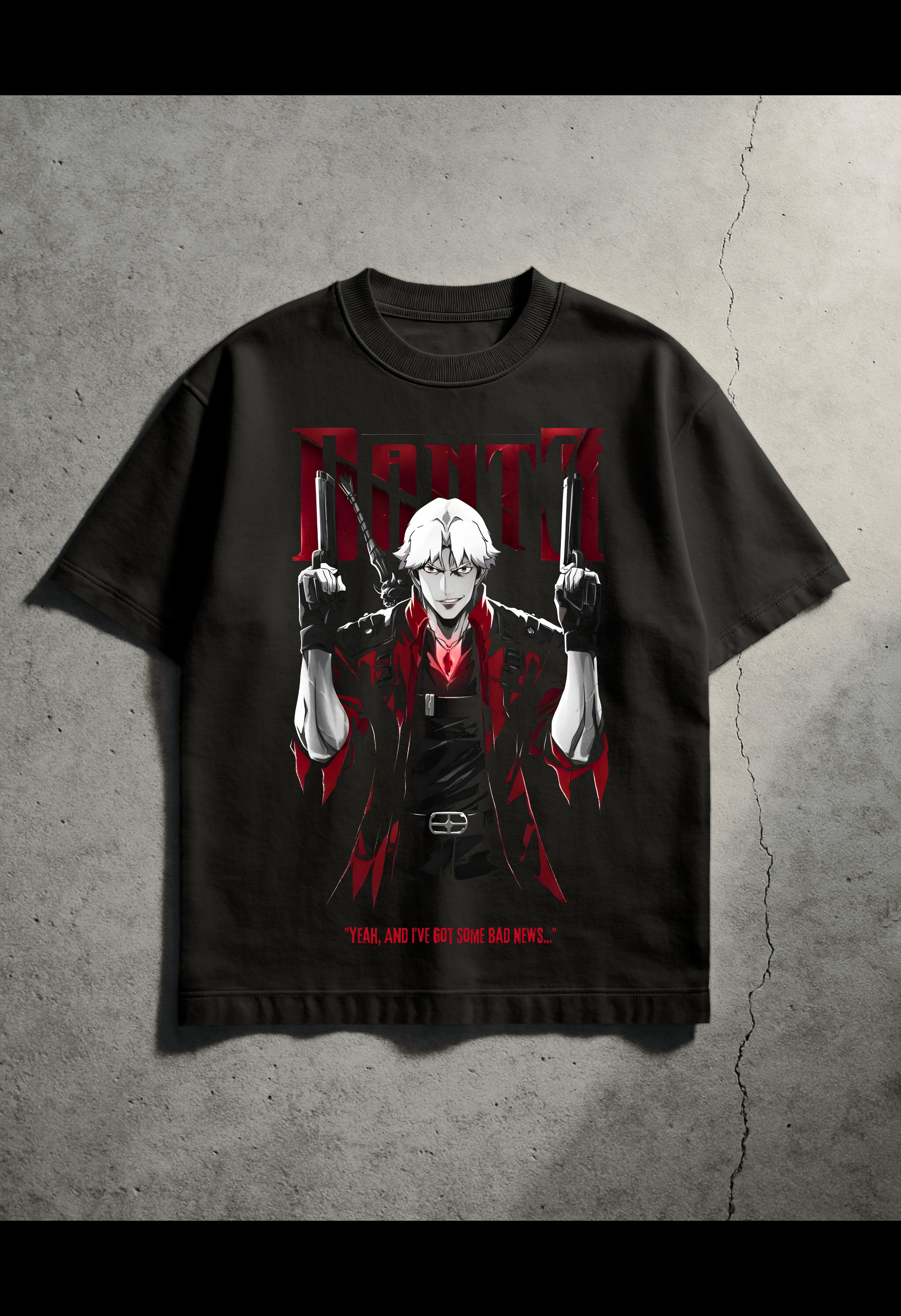 Dante Devil Hunter Bad News Edition Anime T-Shirt – Black Streetwear Graphic Tee
