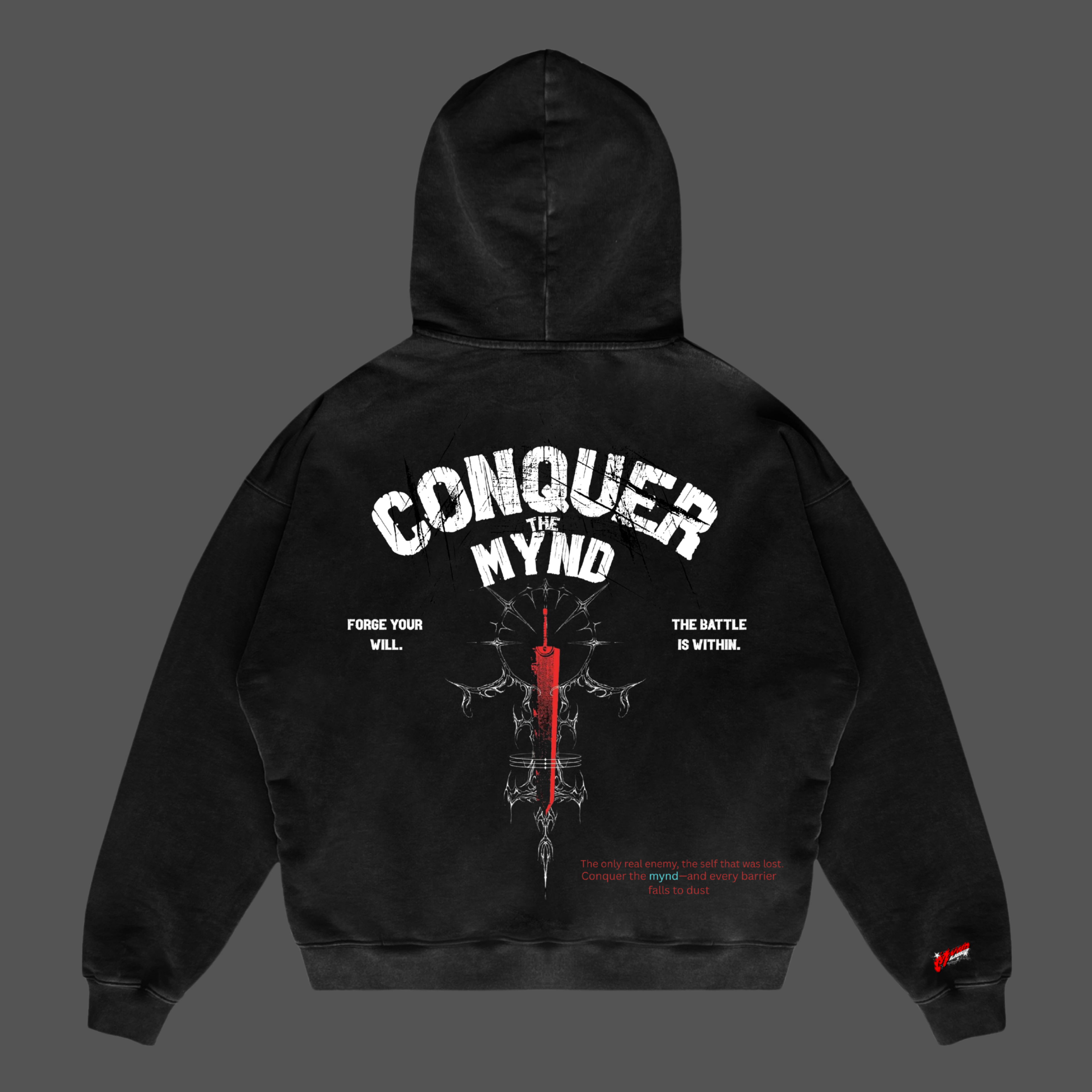 Mynd Wear “Conquer The Mind” Acid-Washed Oversized Hoodie – Black