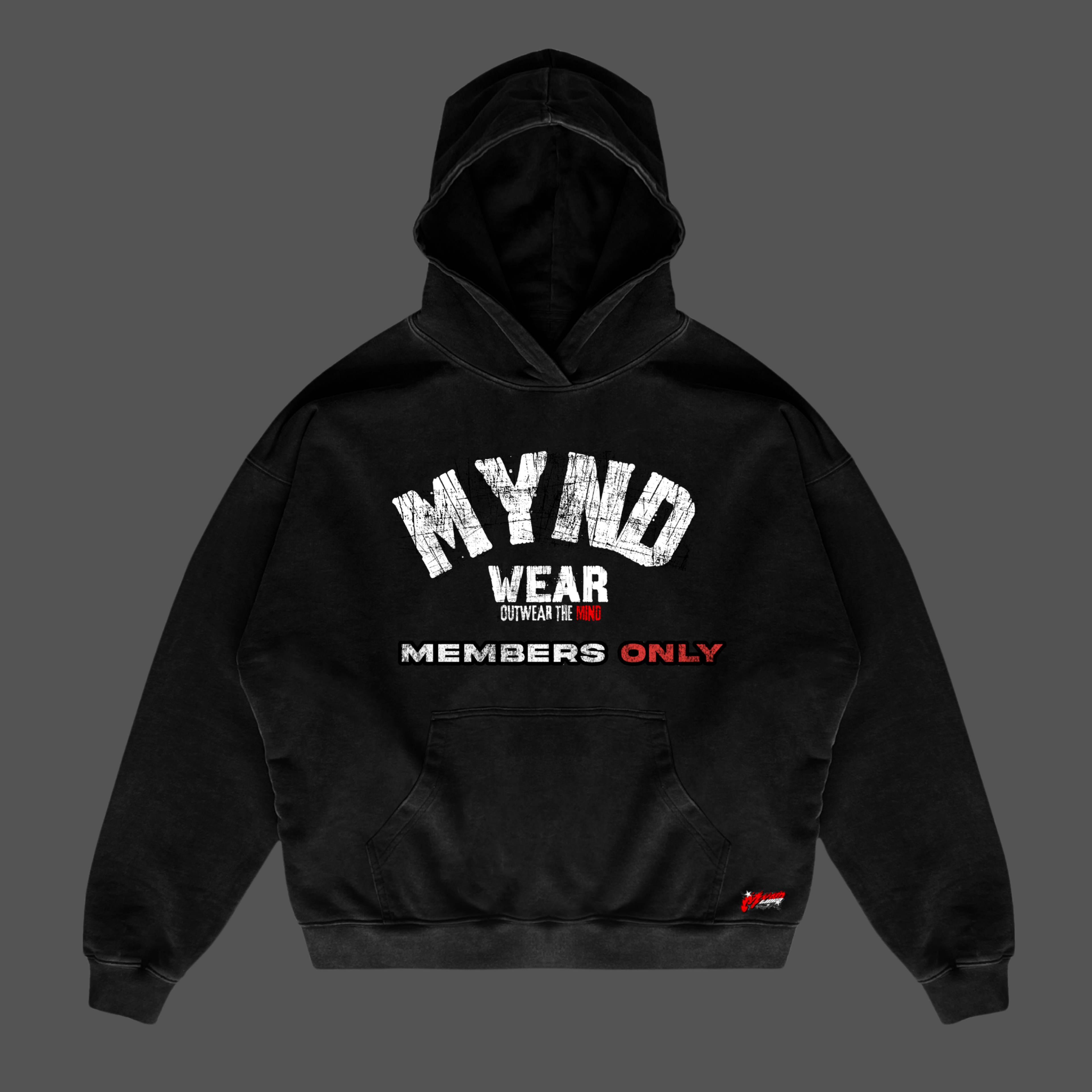 Mynd Wear “Conquer The Mind” Acid-Washed Oversized Hoodie – Black