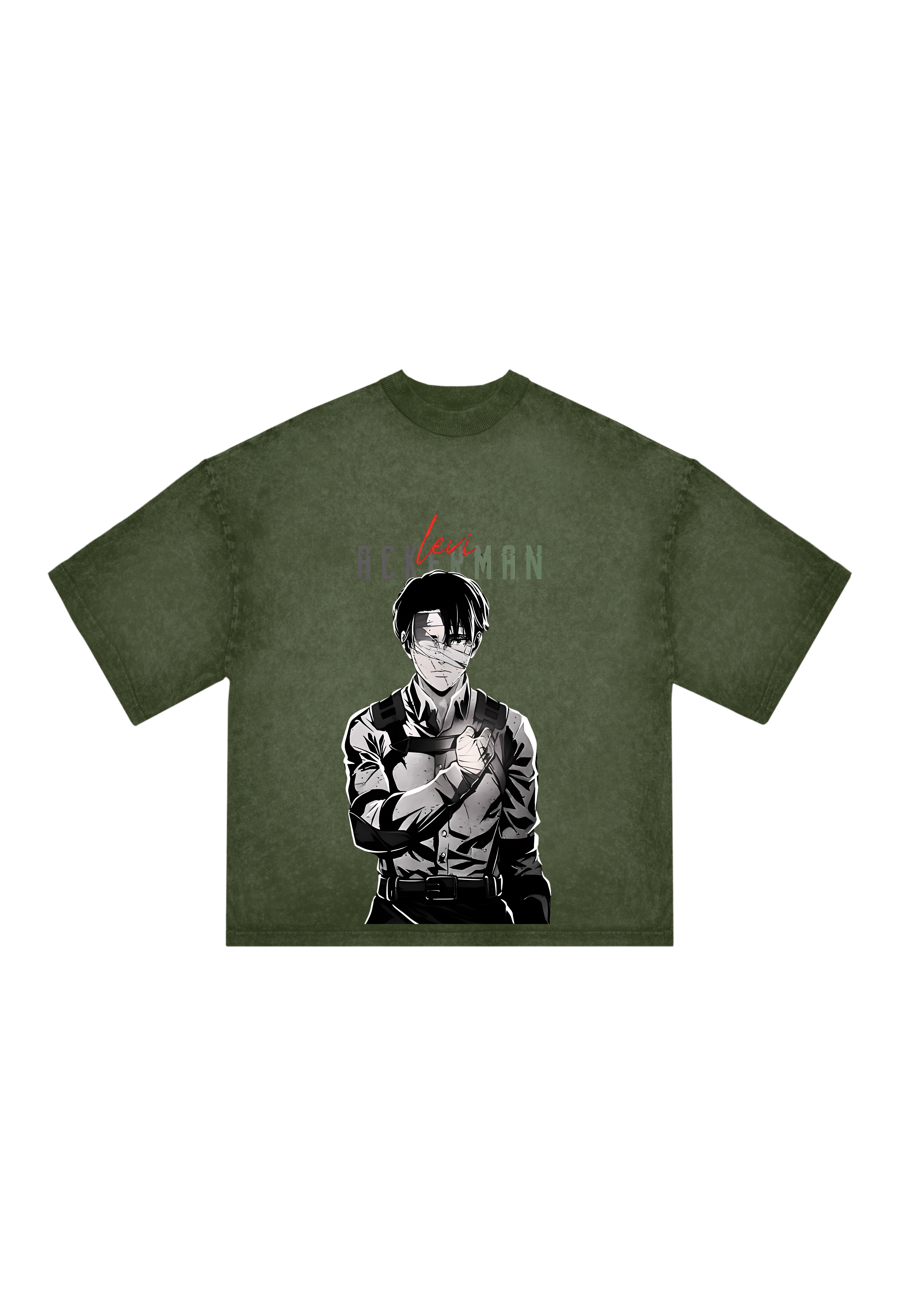 Attack on Titan Levi Ackerman Acid Wash T-Shirt Army Green Oversized Anime Tee