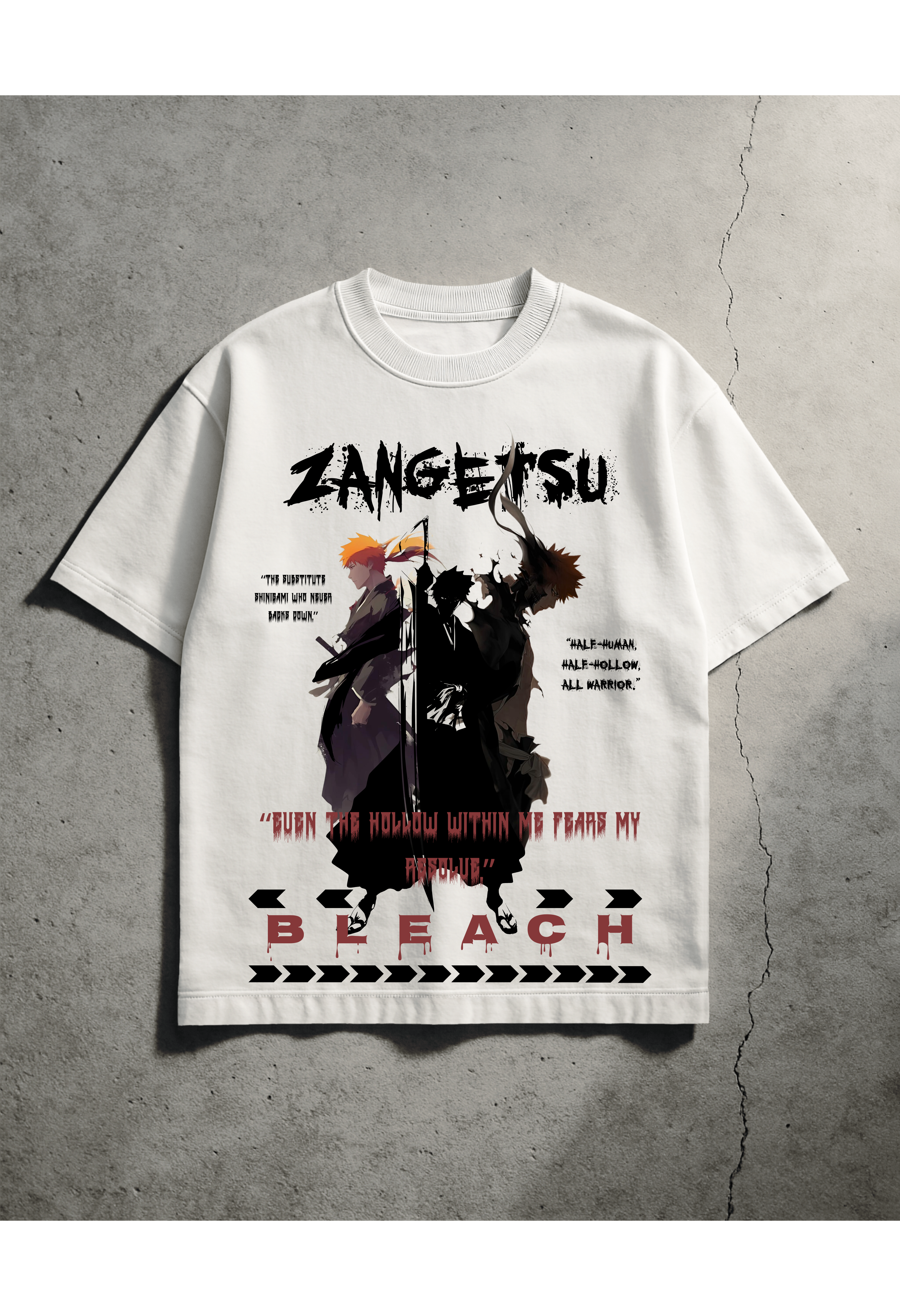 Bleach Ichigo Kurosaki Zangetsu T-Shirt  White Cotton Anime Tee