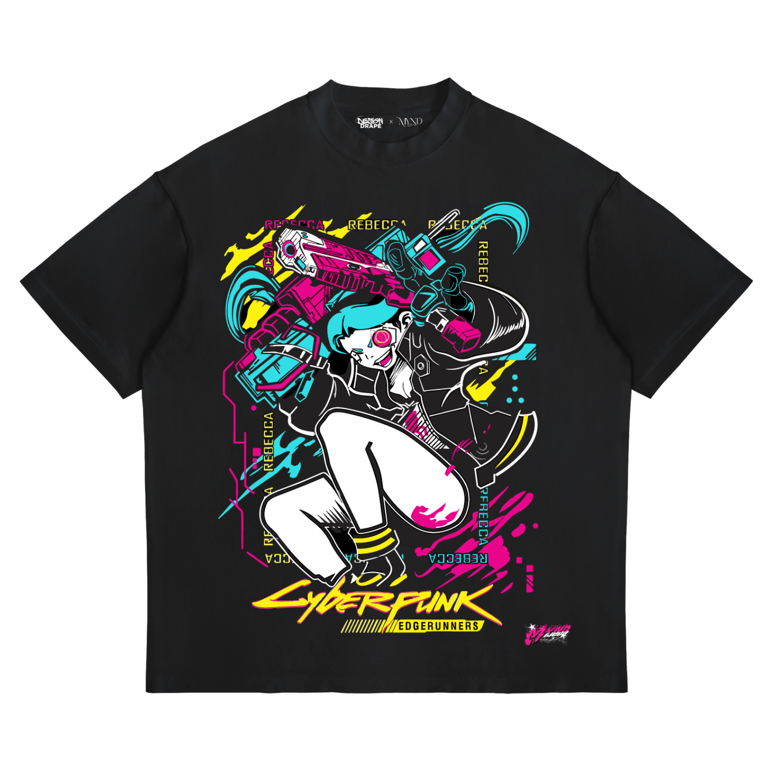 Rebecca T-Shirt – Cyberpunk Edgerunners Anime Streetwear Tee (Unisex, Black/Neon)