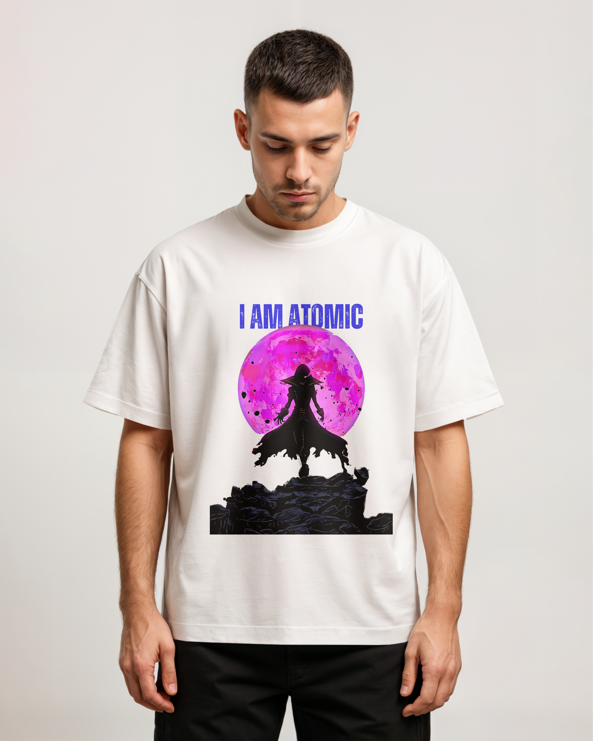 "I AM ATOMIC" White T-Shirt – Shadow Garden Moonlight Edition