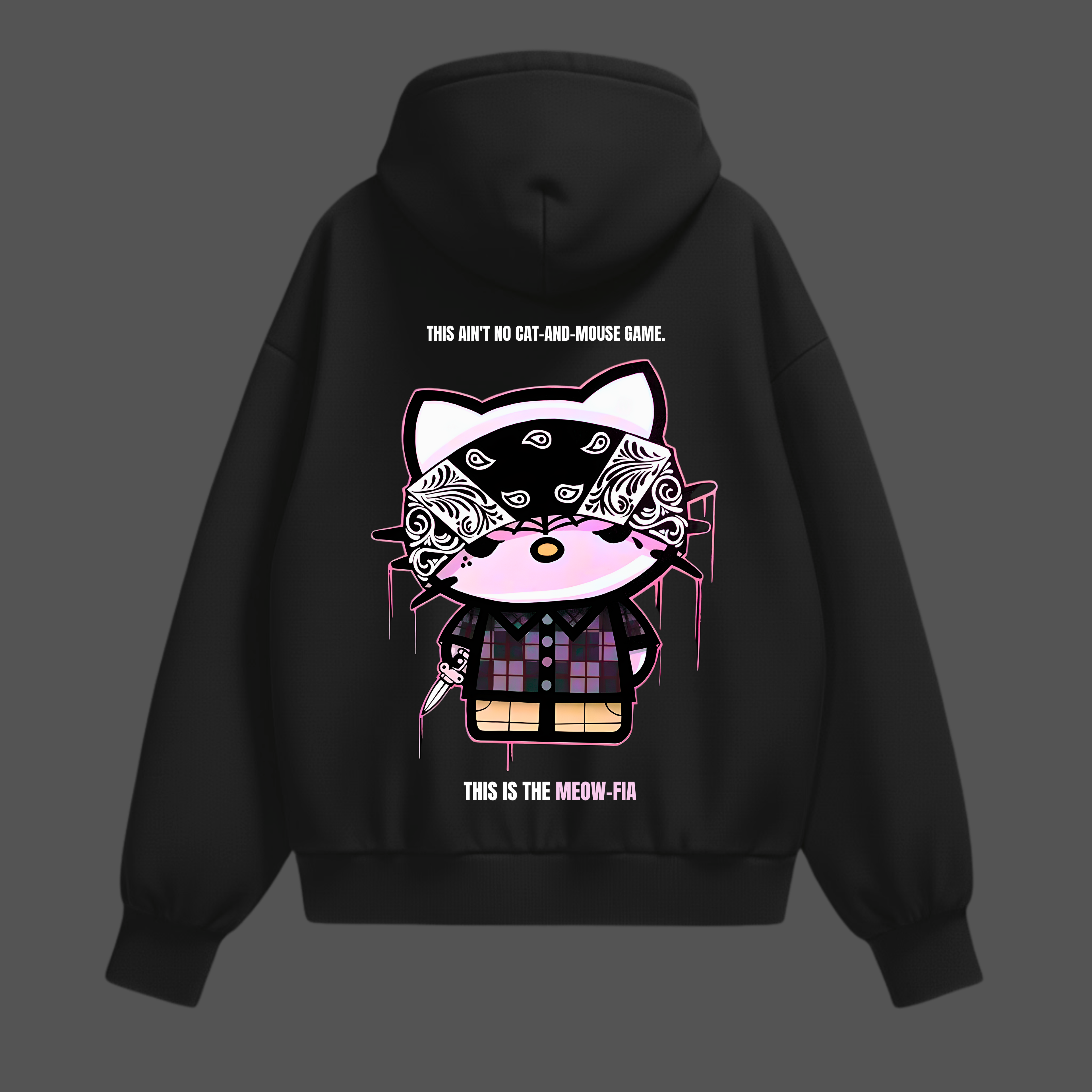 Mynd Wear “Kitty Wars: Meao-Fia Edition” Heavyweight Oversized Hoodie – Black